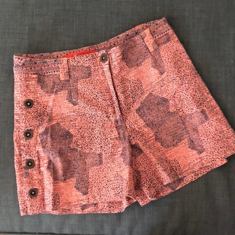 Anthropologie Cartonnier Printed Button Edge Shorts in Pink Blue Sz 4